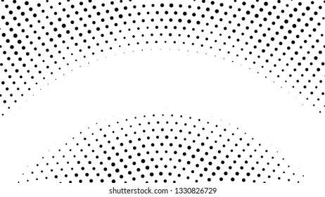 Halftone gradient pattern. Abstract halftone dots background. Monochrome dots pattern. Pop Art, Comic small dots. Radial twisted circle. Banner with space. Design for presentation, report, flyer, card