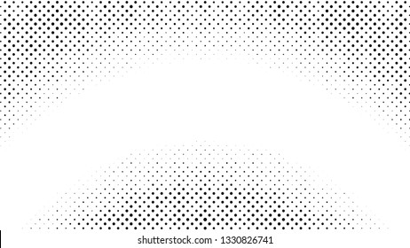 Halftone gradient pattern. Abstract halftone dots background. Monochrome dots pattern. Pop Art, Comic small dots. Radial twisted circle. Banner with space. Design for presentation, report, flyer, card