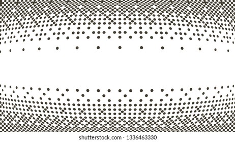 Halftone gradient pattern. Abstract halftone dots background. Monochrome dots pattern. Grunge texture. Pop Art, Comic small dots. Wave twisted dots. Banner with space. Template for cover, card, flyer