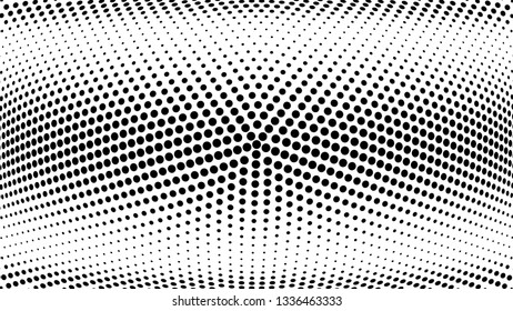 Halftone gradient pattern. Abstract halftone dots background. Monochrome dots pattern. Grunge texture. Pop Art, Comic small dots. Wave twisted dots. Banner with space. Template for cover, card, flyer