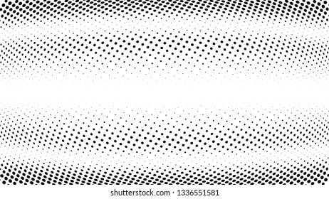 Halftone gradient pattern. Abstract halftone dots background. Monochrome dots pattern. Grunge texture. Pop Art, Comic small dots. Wave twisted dots. Banner with space. Template for cover, card, flyer