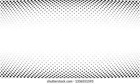 Halftone gradient pattern. Abstract halftone dots background. Monochrome dots pattern. Grunge texture. Pop Art, Comic small dots. Wave twisted dots. Banner with space. Template for cover, card, flyer