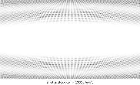 Halftone gradient pattern. Abstract halftone dots background. Monochrome dots pattern. Grunge texture. Pop Art, Comic small dots. Wave twisted dots. Banner with space. Template for cover, card, flyer