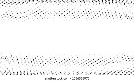 Halftone gradient pattern. Abstract halftone dots background. Monochrome dots pattern. Grunge texture. Pop Art, Comic small dots. Wave twisted dots. Banner with space. Template for cover, card, flyer