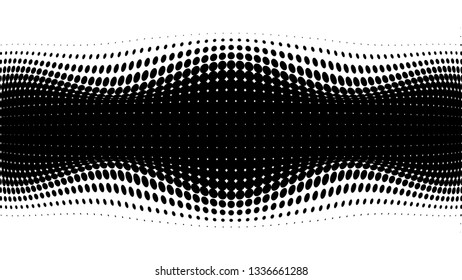 Halftone gradient pattern. Abstract halftone dots background. Monochrome dots pattern. Grunge texture. Pop Art, Comic small dots. Wave twisted dots. Banner with space. Template for cover, card, flyer