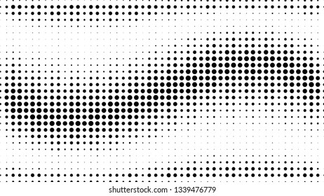 Halftone gradient pattern. Abstract halftone dots background. Monochrome dots pattern. Grunge texture. Pop Art, Comic small dots. Wave twisted dots. Banner with space. Template for cover, card, flyer