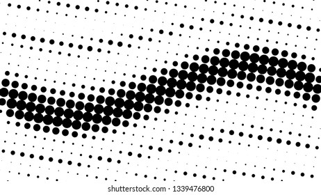 Halftone gradient pattern. Abstract halftone dots background. Monochrome dots pattern. Grunge texture. Pop Art, Comic small dots. Wave twisted dots. Banner with space. Template for cover, card, flyer