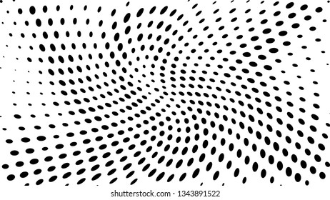 Halftone gradient pattern. Abstract halftone dots background. Monochrome dots pattern. Grunge texture. Pop Art, Comic small dots. Wave twisted dots. Design for presentation, report, flyer, cover, card