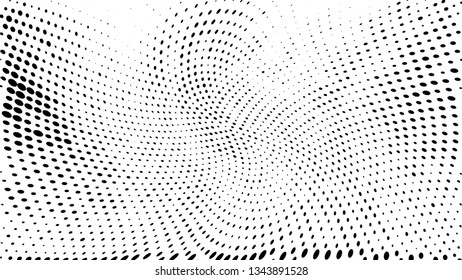 Halftone gradient pattern. Abstract halftone dots background. Monochrome dots pattern. Grunge texture. Pop Art, Comic small dots. Wave twisted dots. Design for presentation, report, flyer, cover, card