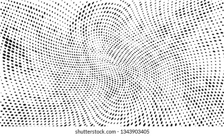 Halftone gradient pattern. Abstract halftone dots background. Monochrome dots pattern. Grunge texture. Pop Art, Comic small dots. Wave twisted dots. Design for presentation, report, flyer, cover, card