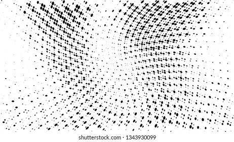 Halftone gradient pattern. Abstract halftone dots background. Monochrome dots pattern. Grunge texture. Pop Art, Comic small dots. Wave twisted dots. Design for presentation, report, flyer, cover, card