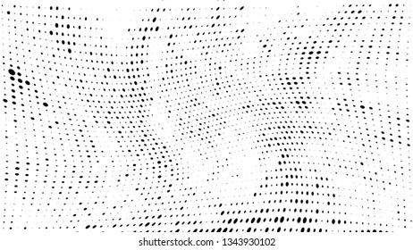 Halftone gradient pattern. Abstract halftone dots background. Monochrome dots pattern. Grunge texture. Pop Art, Comic small dots. Wave twisted dots. Design for presentation, report, flyer, cover, card