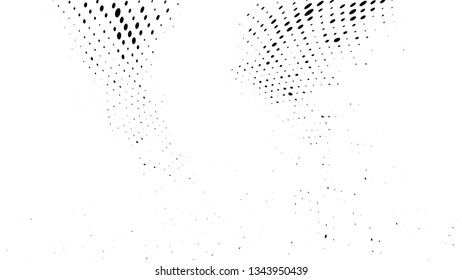 Halftone gradient pattern. Abstract halftone dots background. Monochrome dots pattern. Vector halftone texture. Grunge texture. Pop Art, Comic small dots. Wave twisted dots. Template for cover, banner