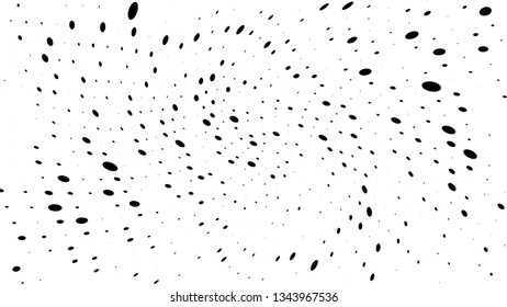 Halftone gradient pattern. Abstract halftone dots background. Monochrome dots pattern. Vector halftone texture. Radial twisted circle. Grunge texture. Pop Art, Comic small dots. Wave twisted dots.