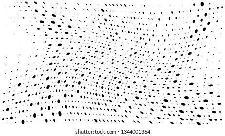 Halftone gradient pattern. Abstract halftone dots background. Monochrome dots pattern. Vector halftone texture. Radial twisted circle. Grunge texture. Pop Art, Comic small dots. Wave twisted dots.
