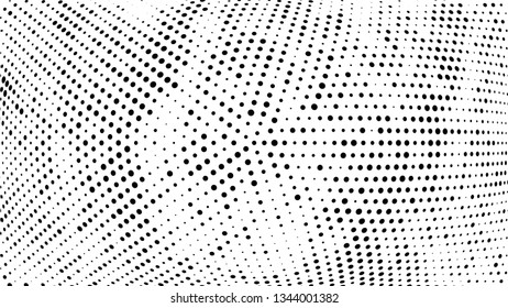 Halftone gradient pattern. Abstract halftone dots background. Monochrome dots pattern. Vector halftone texture. Grunge texture. Pop Art, Comic small dots. 3d sphere, Wave twisted dots. Design elements