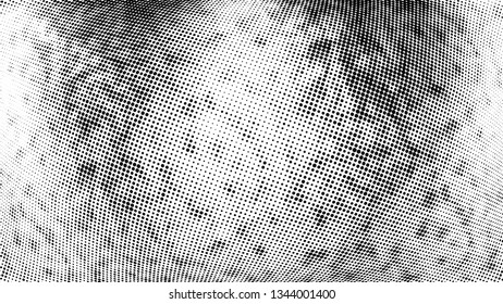 Halftone gradient pattern. Abstract halftone dots background. Monochrome dots pattern. Vector halftone texture. Grunge texture. Pop Art, Comic small dots. 3d sphere, Wave twisted dots. Design elements