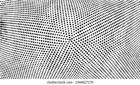 Halftone gradient pattern. Abstract halftone dots background. Monochrome dots pattern. Vector halftone texture. Radial twisted circle. Grunge texture. Pop Art, Comic small dots. Wave dots, 3D sphere