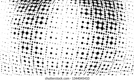 Halftone gradient pattern. Abstract halftone dots background. Monochrome dots pattern. Vector halftone texture. Grunge texture. Pop Art, Comic small dots. 3d sphere, Wave twisted dots. Design elements