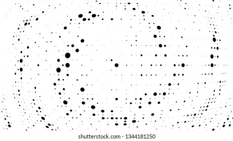 Halftone gradient pattern. Abstract halftone dots background. Monochrome dots pattern. Vector halftone texture. Radial twisted circle. Grunge texture. Pop Art, Comic small dots. Wave dots, 3D sphere