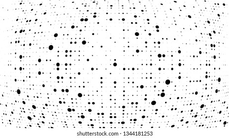 Halftone gradient pattern. Abstract halftone dots background. Monochrome dots pattern. Vector halftone texture. Radial twisted circle. Grunge texture. Pop Art, Comic small dots. Wave dots, 3D sphere