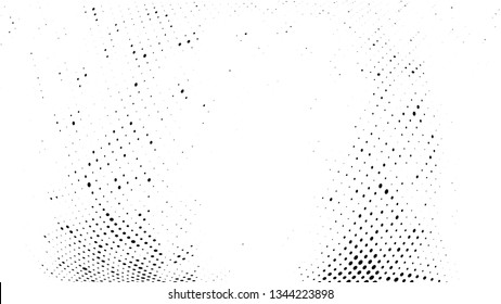 Halftone gradient pattern. Abstract halftone dots background. Monochrome dots pattern. Vector halftone texture. Grunge texture. Pop Art, Comic small dots. Wave twisted dots. Template for cover, banner