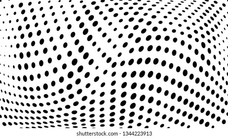 Halftone gradient pattern. Abstract halftone dots background. Monochrome dots pattern. Vector halftone texture. Grunge texture. Pop Art, Comic small dots. Wave twisted dots. Template for cover, banner