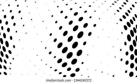 Halftone gradient pattern. Abstract halftone dots background. Monochrome dots pattern. Vector halftone texture. Grunge texture. Pop Art, Comic small dots. Wave twisted dots. Template for cover, banner