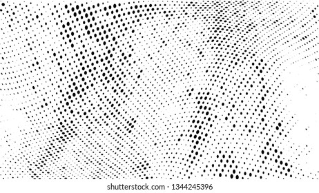 Halftone gradient pattern. Abstract halftone dots background. Monochrome dots pattern. Vector halftone texture. Grunge texture. Pop Art, Comic small dots. Wave twisted dots. Template for cover, banner