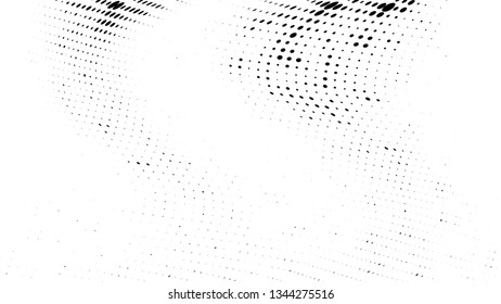 Halftone gradient pattern. Abstract halftone dots background. Monochrome dots pattern. Vector halftone texture. Grunge texture. Pop Art, Comic small dots. Wave twisted dots. Template for cover, banner