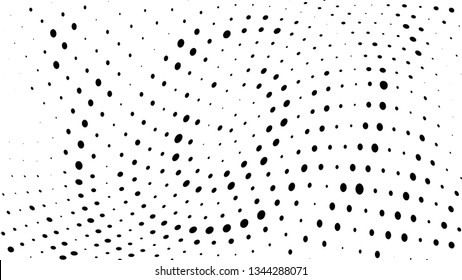Halftone gradient pattern. Abstract halftone dots background. Monochrome dots pattern. Vector halftone texture. Radial twisted circle. Grunge texture. Pop Art, Comic small dots. Wave twisted dots.