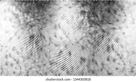 Halftone gradient pattern. Abstract halftone dots background. Monochrome dots pattern. Vector halftone texture. Grunge texture. Pop Art, Comic small dots. 3d grid, Wave twisted dots. Design elements