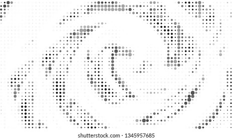 Halftone gradient pattern. Abstract halftone dots background. Monochrome gray dots pattern. Vector halftone texture. Radial twisted circle. Grunge texture. Pop Art, Comic small dots. Wave twisted dots