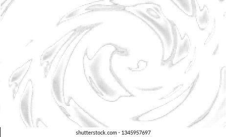 Halftone gradient pattern. Abstract halftone dots background. Monochrome gray dots pattern. Vector halftone texture. Radial twisted circle. Grunge texture. Pop Art, Comic small dots. Wave twisted dots