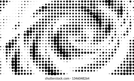 Halftone gradient pattern. Abstract halftone dots background. Monochrome dots pattern. Vector halftone texture. Radial twisted circle. Grunge texture. Pop Art, Comic small dots. Wave twisted dots.