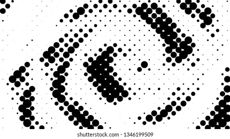 Halftone gradient pattern. Abstract halftone dots background. Monochrome dots pattern. Vector halftone texture. Radial twisted circle. Grunge texture. Pop Art, Comic small dots. Wave twisted dots.