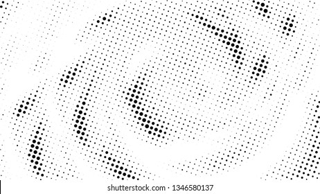 Halftone gradient pattern. Abstract halftone dots background. Monochrome dots pattern. Vector halftone texture. Radial twisted circle. Grunge texture. Pop Art, Comic small dots. Wave twisted dots.