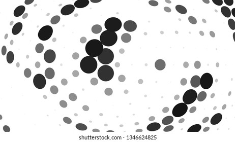 Halftone gradient pattern. Abstract halftone dots background. Monochrome gray dots pattern. Vector halftone texture. Radial twisted circle. Grunge texture. Pop Art, Comic small dots. Wave twisted dots