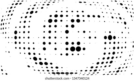 Halftone gradient pattern. Abstract halftone dots background. Monochrome dots pattern. Vector halftone texture. Radial twisted circle. Grunge texture. Pop Art, Comic small dots. Wave twisted dots.