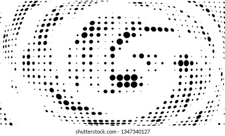 Halftone gradient pattern. Abstract halftone dots background. Monochrome dots pattern. Vector halftone texture. Radial twisted circle. Grunge texture. Pop Art, Comic small dots. Wave twisted dots.