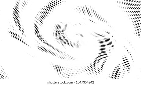 Halftone gradient pattern. Abstract halftone dots background. Monochrome gray dots pattern. Vector halftone texture. Radial twisted circle. Grunge texture. Pop Art, Comic small dots. Wave twisted dots