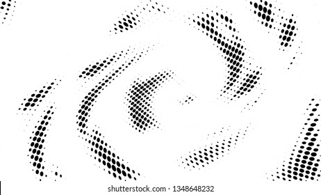 Halftone gradient pattern. Abstract halftone dots background. Monochrome dots pattern. Vector halftone texture. Radial twisted circle. Grunge texture. Pop Art, Comic small dots. Wave twisted dots.
