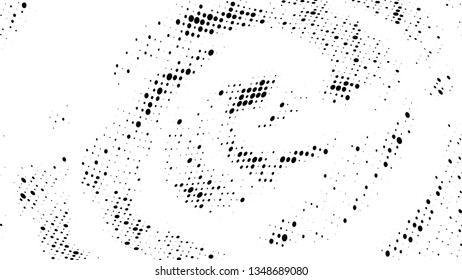 Halftone gradient pattern. Abstract halftone dots background. Monochrome dots pattern. Vector halftone texture. Radial twisted circle. Grunge texture. Pop Art, Comic small dots. Wave twisted dots.