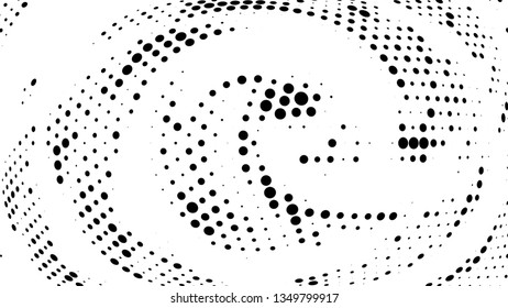 Halftone gradient pattern. Abstract halftone dots background. Monochrome dots pattern. Vector halftone texture. Radial twisted circle. Grunge texture. Pop Art, Comic small dots. Wave dots, 3D sphere