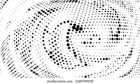 Halftone gradient pattern. Abstract halftone dots background. Monochrome dots pattern. Vector halftone texture. Radial twisted circle. Grunge texture. Pop Art, Comic small dots. Wave dots, 3D sphere