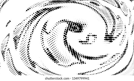 Halftone gradient pattern. Abstract halftone dots background. Monochrome dots pattern. Vector halftone texture. Radial twisted circle. Grunge texture. Pop Art, Comic small dots. Wave dots, 3D sphere