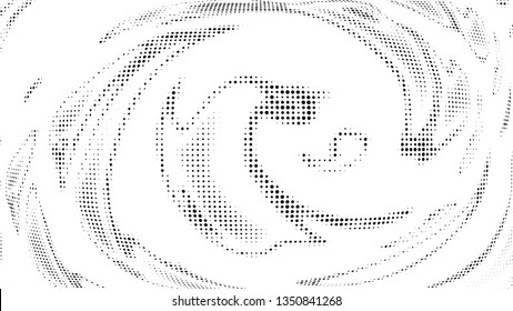 Halftone gradient pattern. Abstract halftone dots background. Monochrome dots pattern. Vector halftone texture. Radial twisted circle. Grunge texture. Pop Art, Comic small dots. Wave dots, 3D sphere