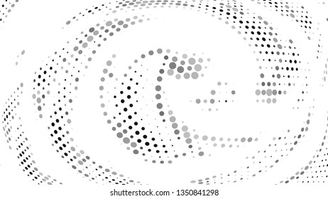 Halftone gradient pattern. Abstract halftone dots background. Gray dots pattern. Vector halftone texture. Radial twisted circle. Grunge texture. Pop Art, Comic small dots. Wave dots, 3D sphere