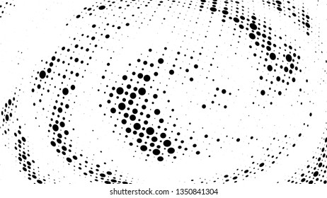 Halftone gradient pattern. Abstract halftone dots background. Monochrome dots pattern. Vector halftone texture. Radial twisted circle. Grunge texture. Pop Art, Comic small dots. Wave dots, 3D sphere
