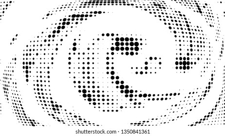 Halftone gradient pattern. Abstract halftone dots background. Monochrome dots pattern. Vector halftone texture. Radial twisted circle. Grunge texture. Pop Art, Comic small dots. Wave dots, 3D sphere